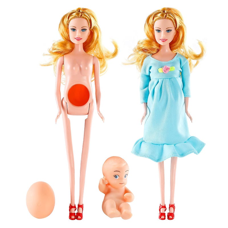 FunPa Pregnant Doll Have a Baby in Her Tummy Mom Doll Pregnant Mom Toy with Baby Doll Trolley (Blue) - Image 3